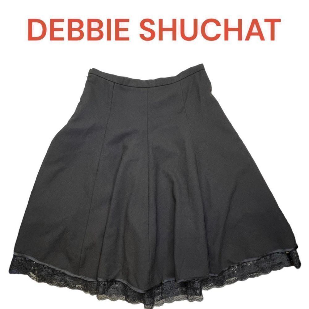 DEBBIE SHUCHAT WOOL SKIRT Black Women’s 6 Lined Lace Trim Goth Stylish